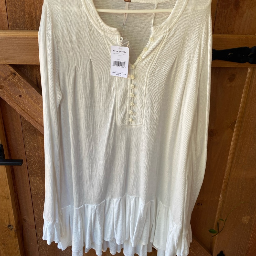 NWT Free People Ivory Shirt Tunic Size Large